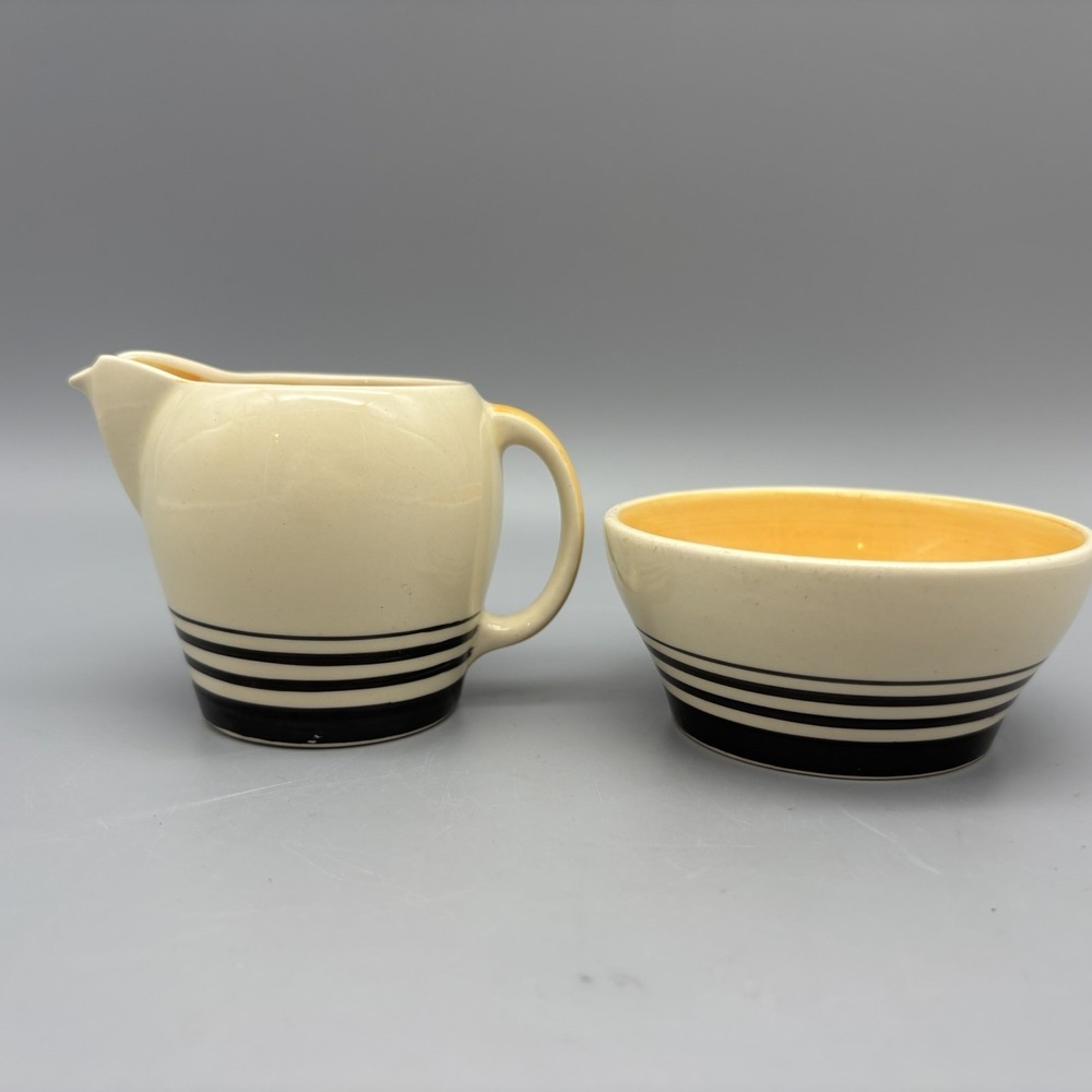 Susie Cooper Kestrel Yellow Tango Creamer And Open Sugar 1930's Vintage Art Deco
